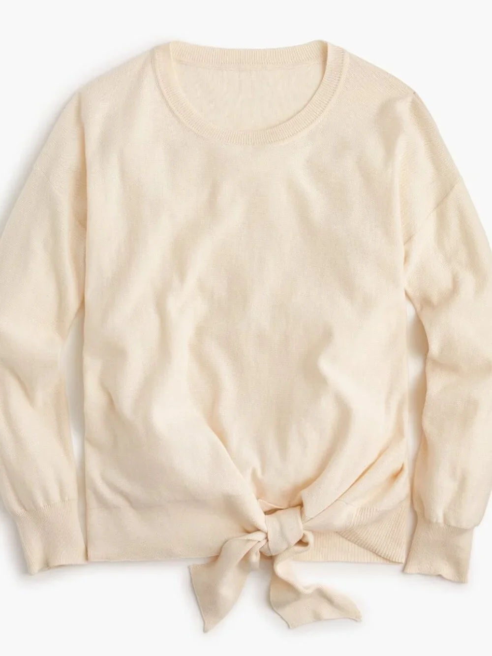NWT J. Crew Size Small 100% Cotton Ivory Cream Tie Front Crew Neck Sweater NEW